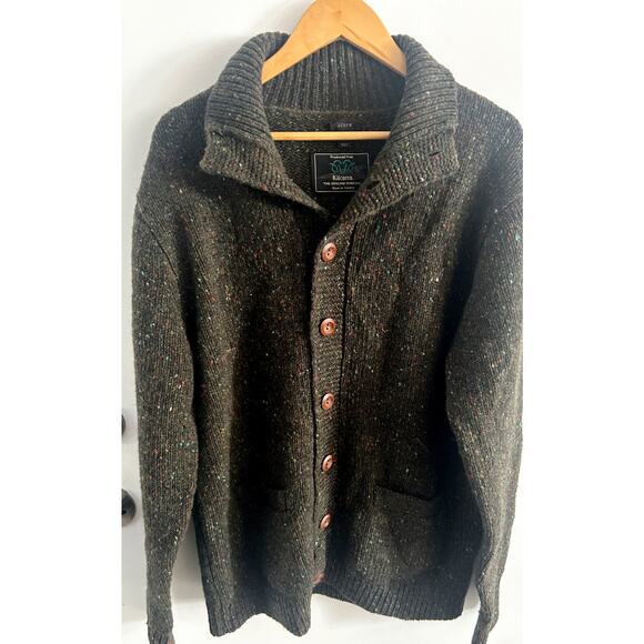 J Crew Cardigan Kilcarra 100% Wool Men's Large Green Ireland Classic Fisherman - Picture 3 of 10